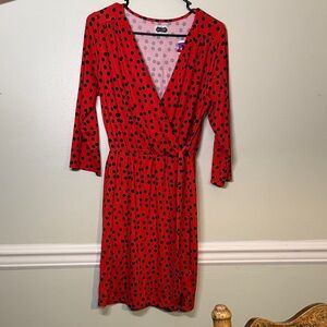 Mud Pie Drew Wrap Women’s Long Sleeve Midi Dress Dots Size Medium Red and Black